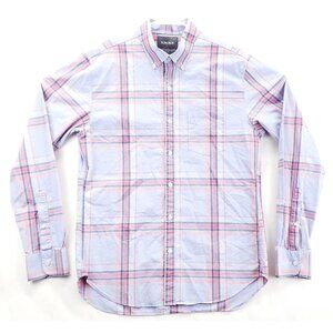 Bonobos Shirt Men Medium Blue Pink Plaid 100% Cotton Slim Fit Casual Button-Down
